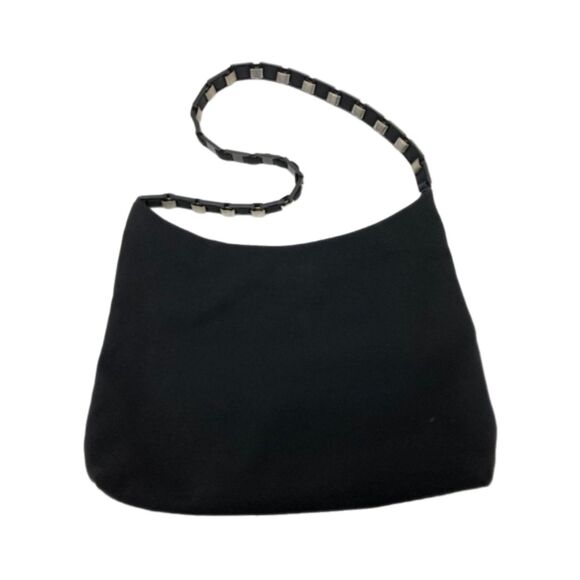 Salvatore Ferragamo Vera Black Nylon & Silver Chain Link Shoulder Bag, EUC - Picture 1 of 11